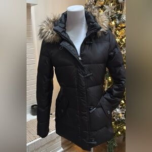 Ralph Lauren Black Puffer Jacket with Faux Fur Trim